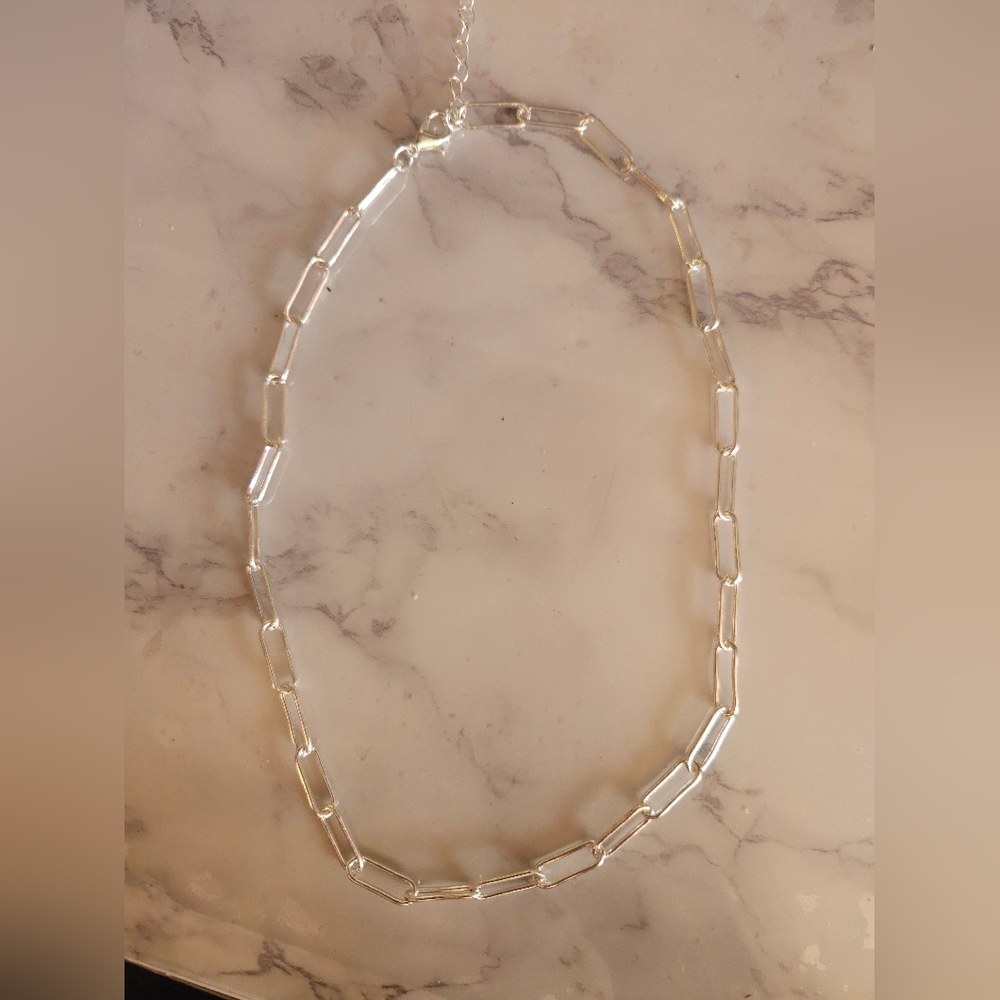Silver Plated Paperclip Chain Necklace